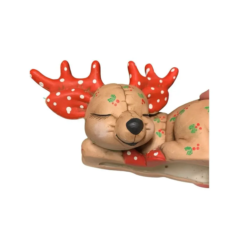 VTG 1980s Ceramic Quilted Reindeer Kimple‎ Figurine Sleeping Deer Christmas